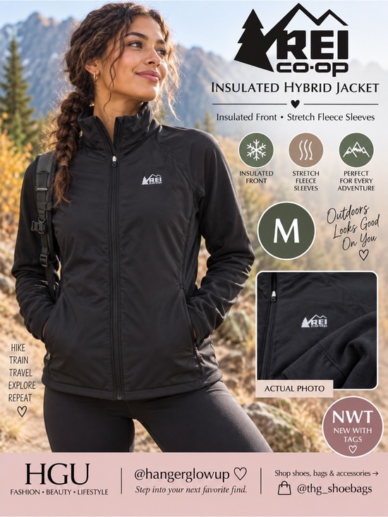 REI Jackets & Blazers - REI Co-op Insulated Hybrid Jacket Womens M Black Hiking Thumbhole Fleece